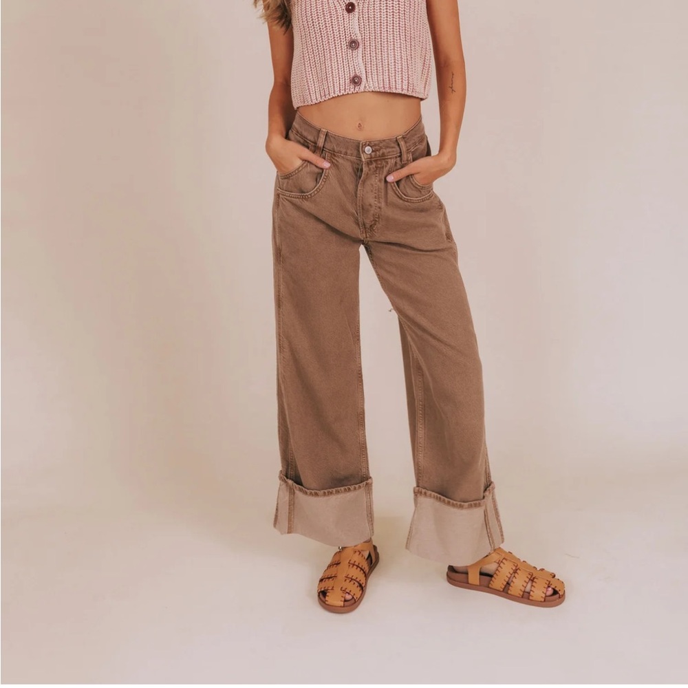 Free People Tan Wide Leg Jean